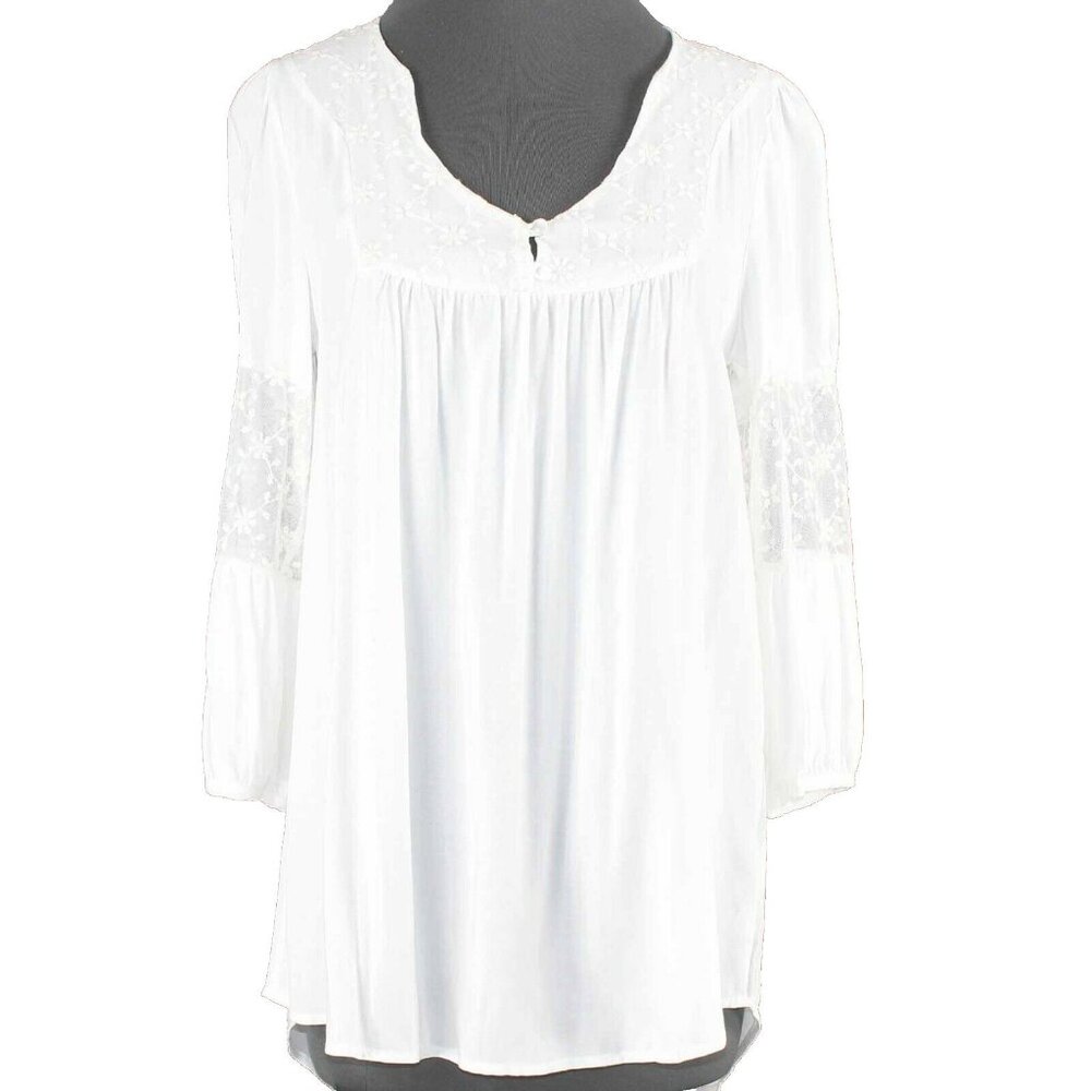 Painted Threads $38 Sz S Ivory Lace Insert Hi Lo Rayon Nylon Blouse Top